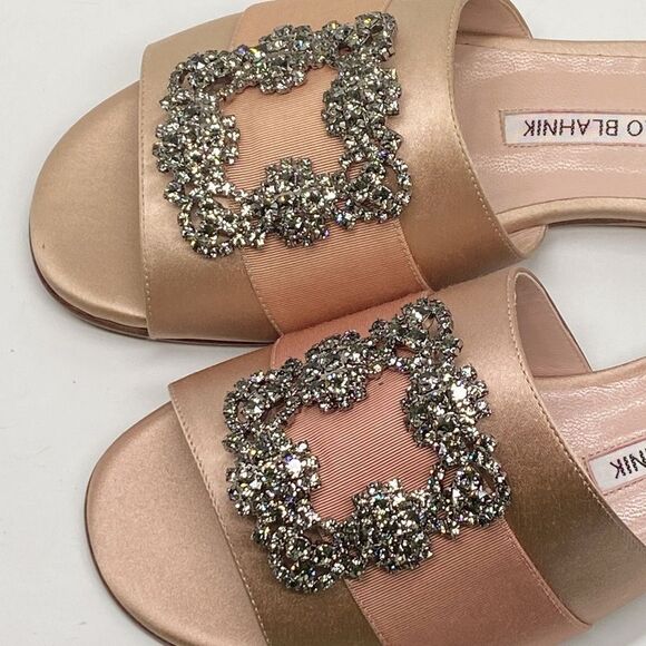 Manolo Blahnik Beige Satin Jewel Buckled Flat Sandals size 37 - Picture 10 of 15